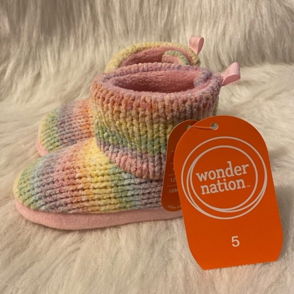 Wonder Nation Rainbow Slippers Girls Size 5 Booties Shoes Slip On